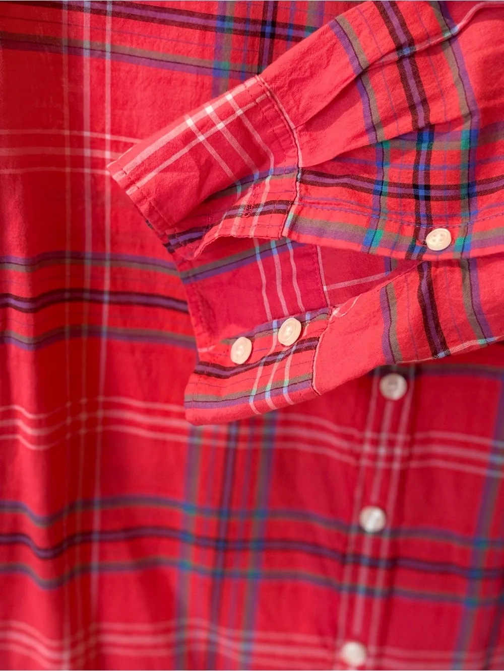 J. Crew Women’s Perfect Fit Red and Blue Plaid Button-Down Shirt Size XL
